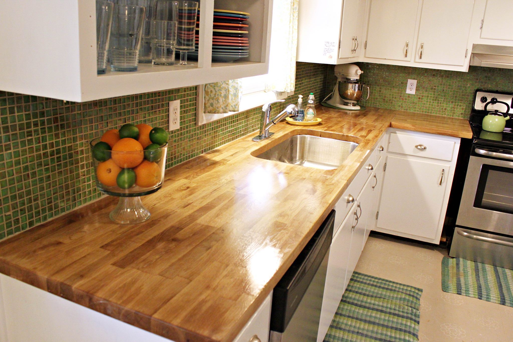 small kitchen design with butcherblock countertops